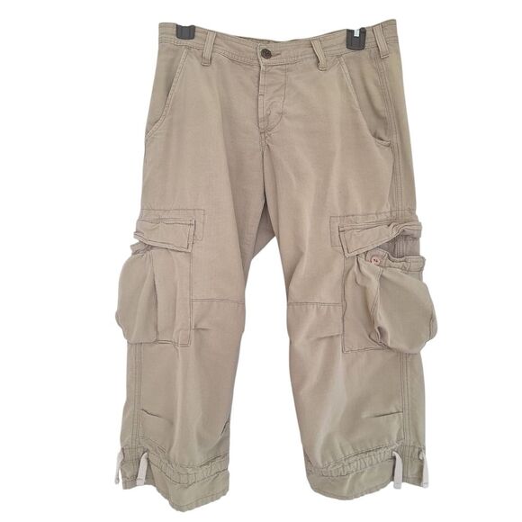 Joie Ripstop Cropped Cargo Pants VTG Y2K MADE IN USA Khaki Button Fly size 27 - Picture 1 of 16